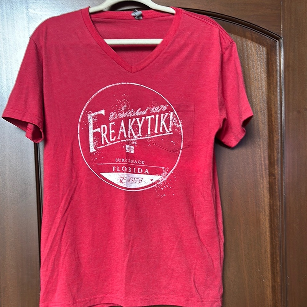 Red  V-Neck Shirt. Freaky tiki Florida